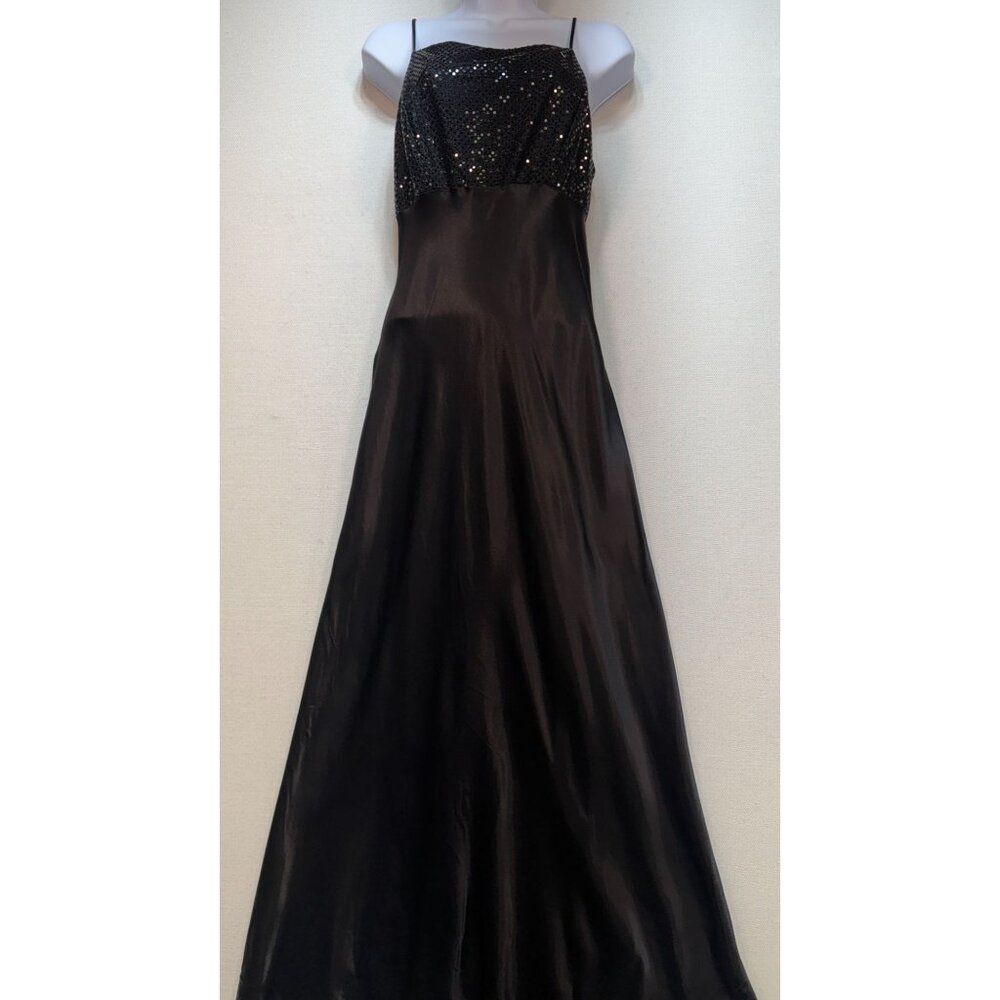 Be Smart Women's Classic Elegant Formal Satin Maxi Dress Sequins Size 10 Black